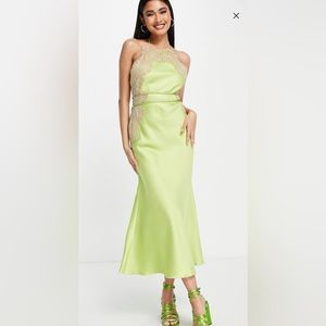 ASOS green wedding guest dress